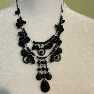 Black Beaded Necklace Two Strands Acrylic 11" Long with 2" Extender Claw Clasp